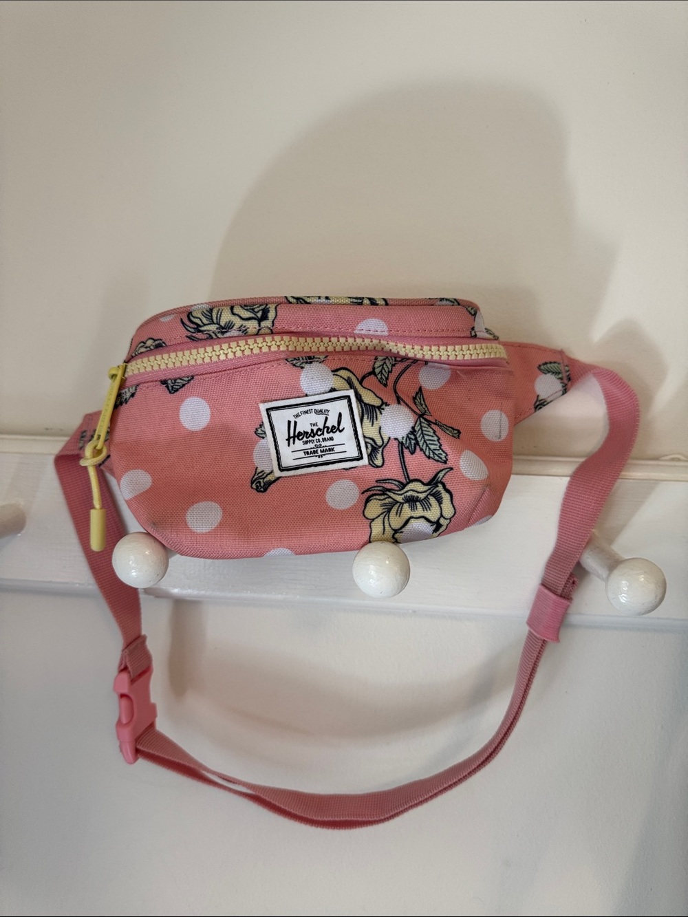 Herschel Supply Company Pink Floral Polka Dot Kids Waist Bag with Yellow Zipper